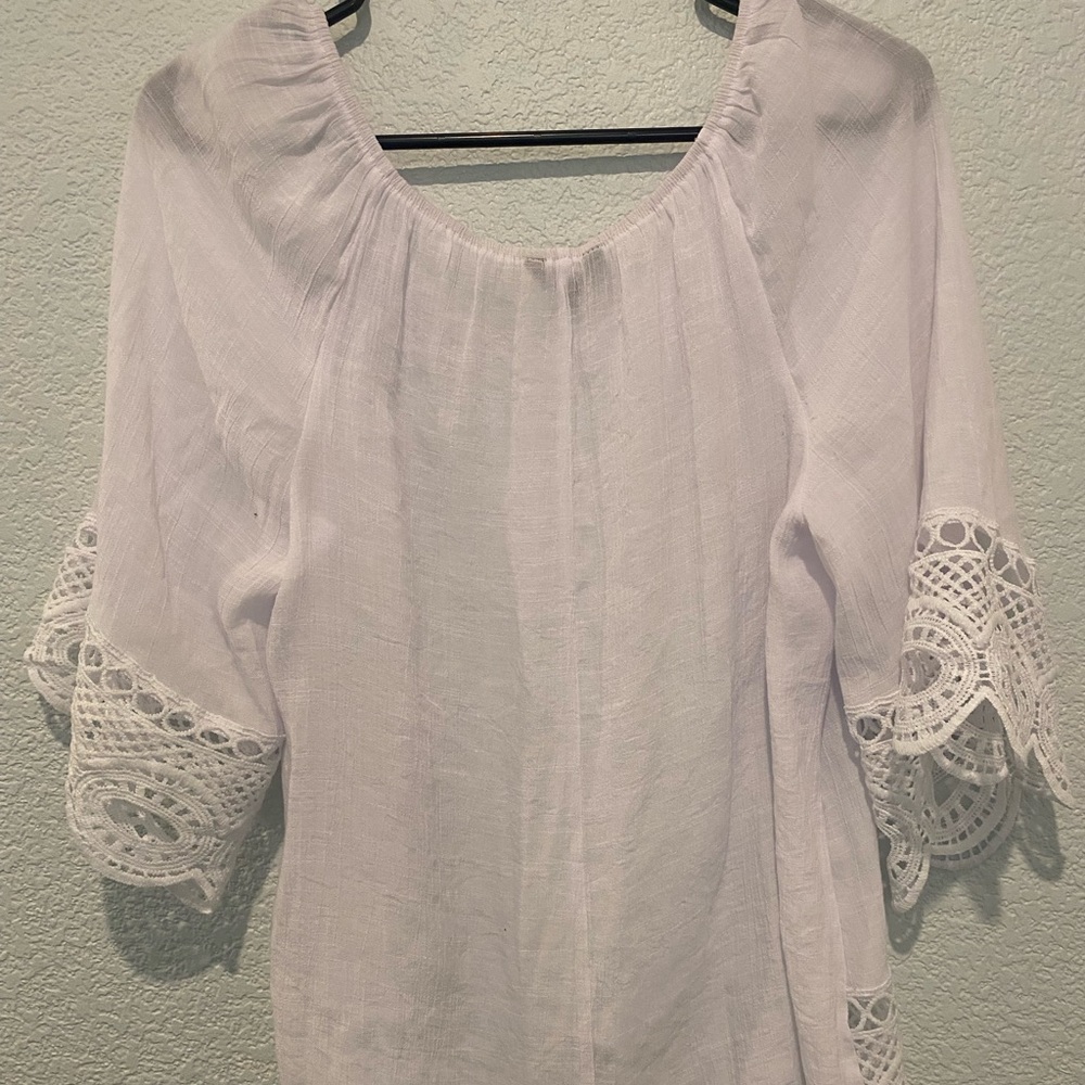 White Boho summer coastal Blouse with Lace Details size S - Picture 3 of 4
